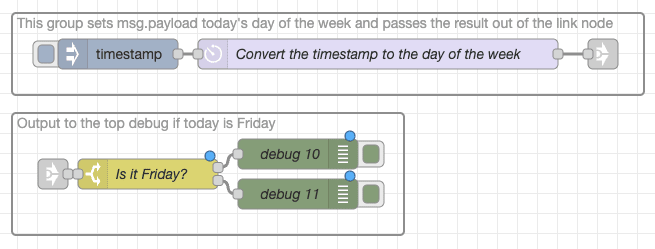 Screenshot showing an example of flow with link nodes improving readability "Screenshot showing an example of flow with link nodes improving readability"